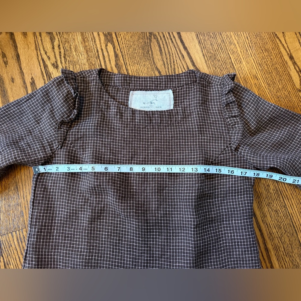 notPERFECTLINEN Elena Linen Top in Chocolate Checks Herringbone - Picture 5 of 7